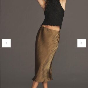 Anthropologie Olive Satin Midi Skirt